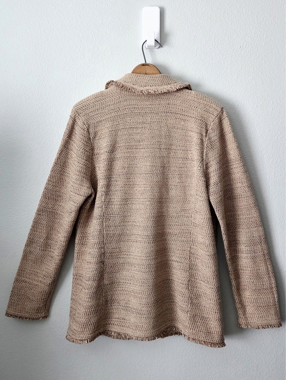 Chico's Metallic Tweed Sweater Blazer, Super Soft Layering Piece Tan & Gold LG - Picture 12 of 16